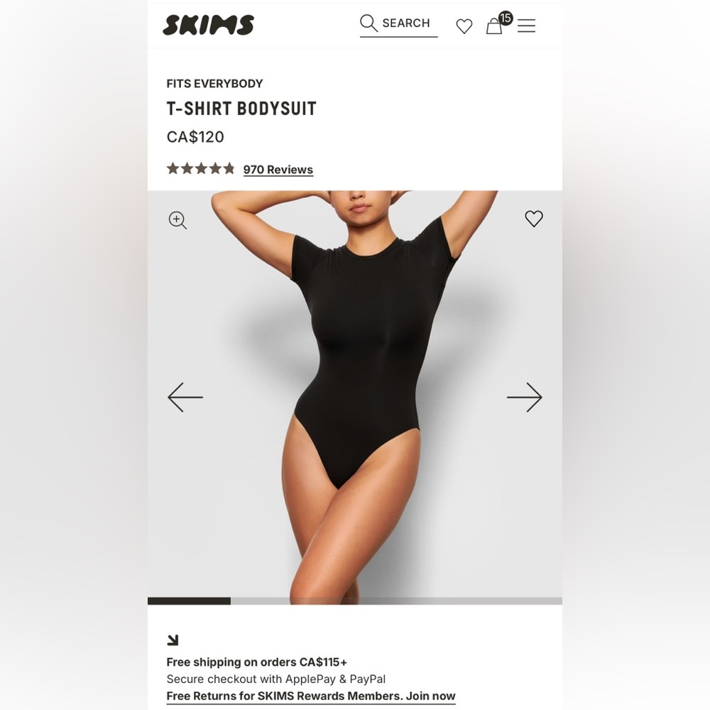 Skims fits everybody tshirt bodysuit, brief style.